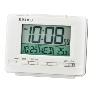 image of Seiko LCD Alarm Clock with Calendar and Thermometer - White