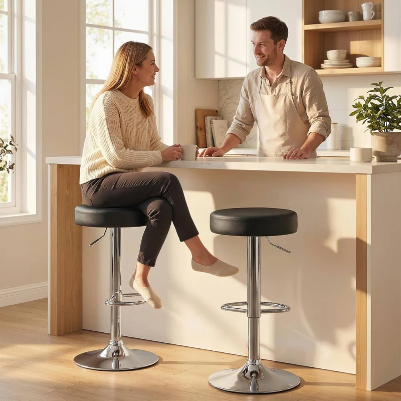 Image of HOMCOM Bar Stools Set of 2, Height Adjustable Breakfast Bar Chairs in Black Unisex