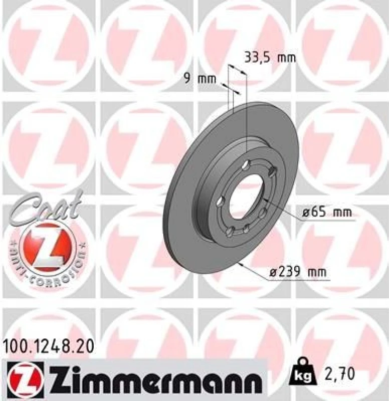 Image of ZIMMERMANN Brake disc ZIMMERMANN 100.1248.20