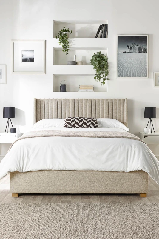 Image of Catherine Lansfield Catherine Lansfield Soho Ottoman Storage Wing Bed in Saxon Twill Fabric, Custom Made in Natural Size: Single Natural Single Unis
