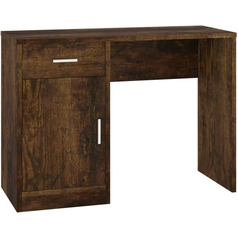 Image of vidaXL Desk With Drawer&cabinet Smoked Oak 100x40x73cm Engineered Wood, Brown 342656