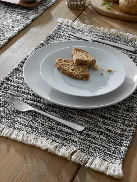 Image of Pineapple Elephant 'Textured Frayed Edge' Placemat Pair Black