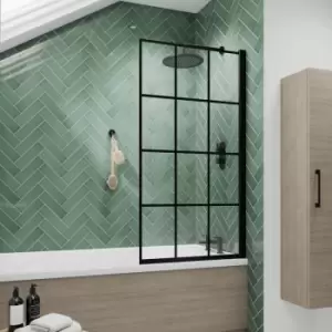 Image of Pacific Square Matt Black Framed Bath Screen 1430mm h x 785mm w - 6mm Glass - Nuie