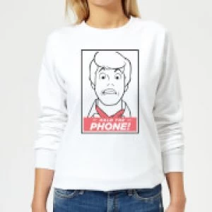 Image of Scooby Doo Hold The Phone Womens Sweatshirt - White - L