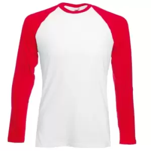 Image of Fruit Of The Loom Mens Long Sleeve Baseball T-Shirt (L) (White/Red)