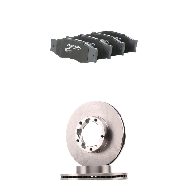 Image of RIDEX 3405B2948 Brake disc and pads set Front Axle, Brake Disc Type: internally vented, with acoustic wear warning Brake Set,disc brakes (3405)