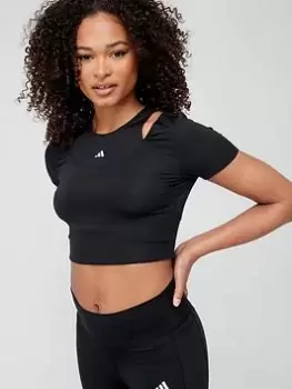 Image of adidas Train HIIT Crop Tee, Black, Size L, Women