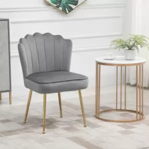 Image of HOMCOM Velvet-Feel Shell Luxe Accent Chair, Glam Vanity Chair Makeup Seat, Home Bedroom Lounge with Metal Legs Comfort Padding, Grey