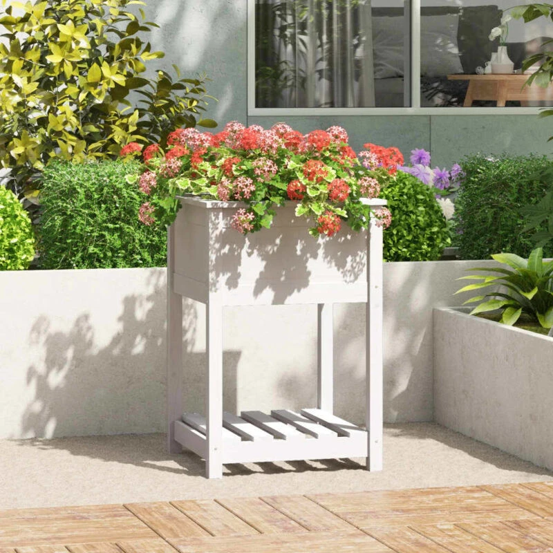 Image of VIDAXL Planter with Shelf White 54x54x81cm Solid Wood Pine Vidaxl 823774