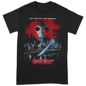 Image of Friday The 13th Unisex Adult Jason Takes Manhattan T-Shirt (M) (Black/Red/Blue)