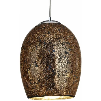 image of Searchlight Crackle - 1 Light Ceiling Pendant Chrome, Bronze, Mosaic with Bronze Glass Shade, E27