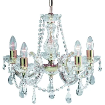 Image of Searchlight Lighting - Searchlight Marie Therese - 5 Light Crystal Chandelier Polished Brass Finish, E14
