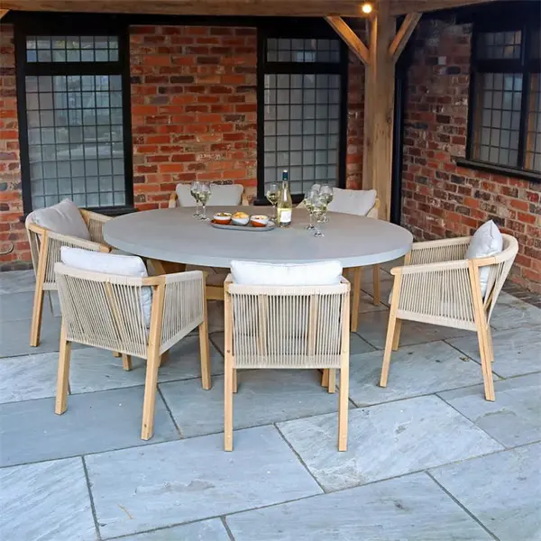 image of Royalcraft Luna 200x145cm concrete table with 6 Roma Chairs - Beige One Size