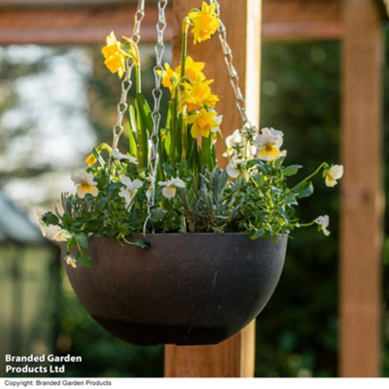 Image of Garden Gear Stone Effect 25Cm Hanging Basket Planter Outdoor Marble Charcoal