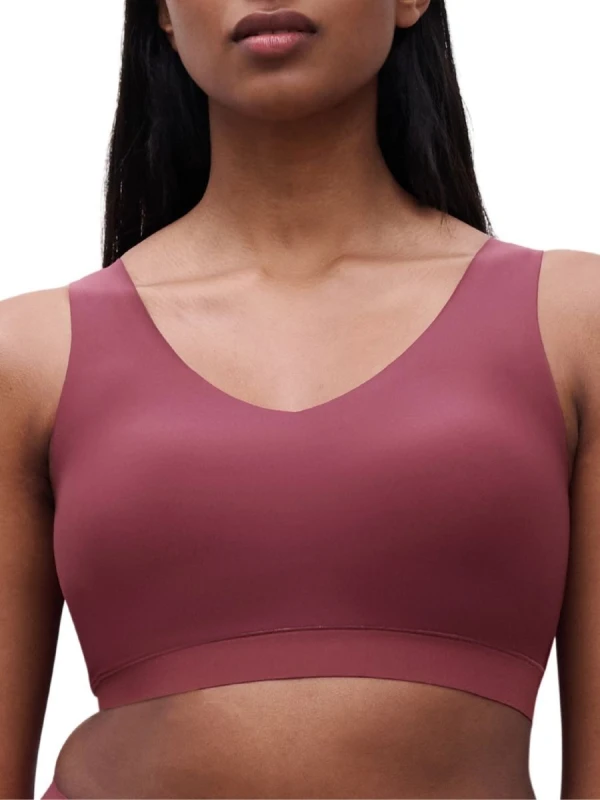 Image of Chantelle Womens SoftStretch V-Neck Padded Crop Top in Red Size: 12-14 Red Female 12-14