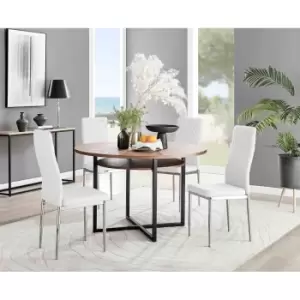 Image of Furniture Box Adley Brown Wood Storage Dining Table and 4 White Milan Chrome Leg Chairs
