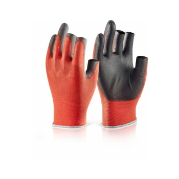 Image of PU COATED 3 FINGERLESS GLOVE M (SIZE 8) - Red - Click