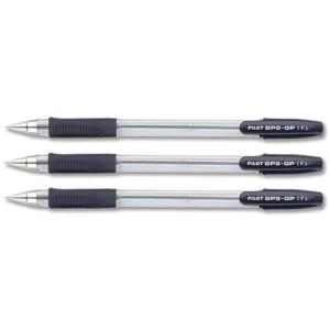 image of Pilot BPS GP Ballpoint Pen Rubberised Grip Fine 0.7mm Tip 0.27mm Line Black Pack of 12