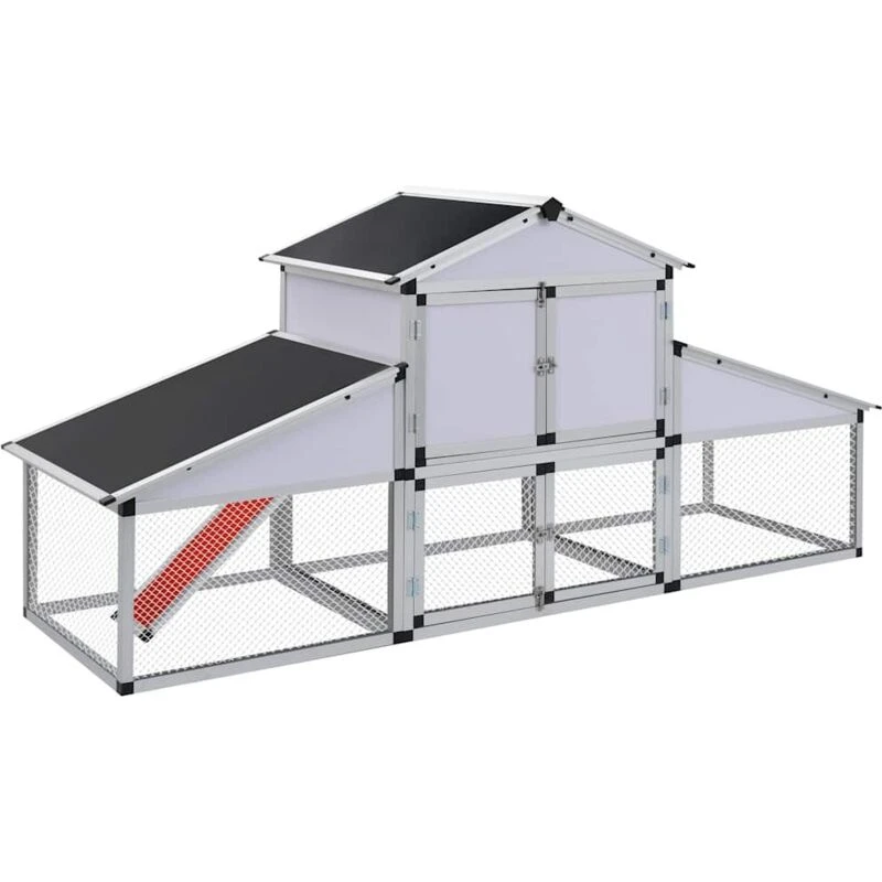 Image of vidaXL Chicken Coop with Runs and Nest Box Aluminium Outdoor House Hutch Cage