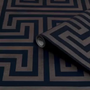 Image of Next Metallic Greek Key Navy Metallic Effect Smooth Wallpaper