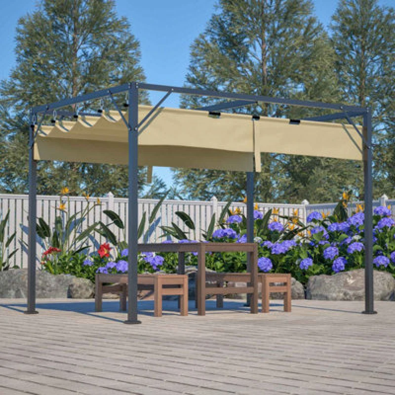Image of BIRCHTREE Birchtree - Steel Frame Pergola 3x2M pe Canopy Adjust Shade Shelter Backyard Beige B321-003