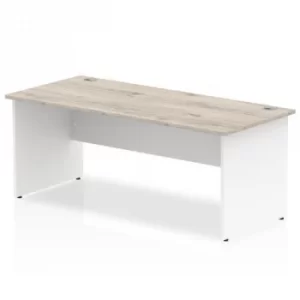 image of Impulse Panel End 1800 Rectangle Desk Grey Oak Top White Panels