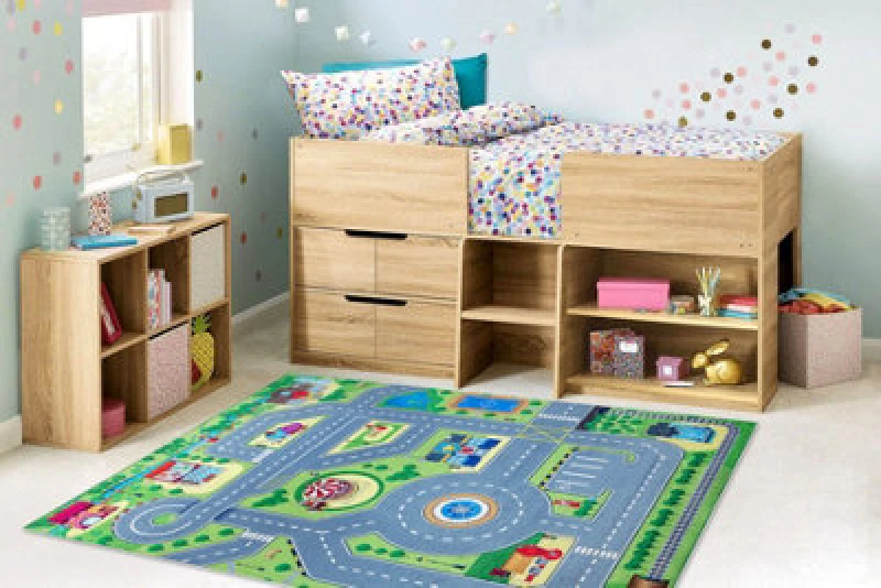 Image of RugsX Bambino 9028 Washing Carpet City, Streets For Children Anti Slip - Green / Grey 80X150 Cm