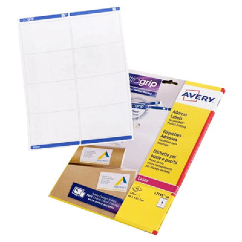 Image of Avery Jamfree, Printable, Parcel Labels, Customisable, 99.1 X 67.7 mm, White, 8 Labels Per Sheet, 320 Labels Per Pack (L7165-40)