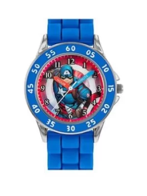 image of Disney Marvel Avengers Blue Silicone Strap Time Teacher Watch, Blue