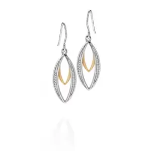 image of Silver Gold Plated Double Marquise Dangly Cubic Zirconia Pave Earrings E4678C