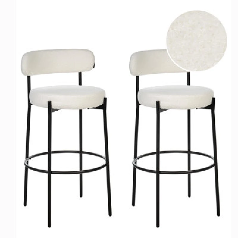 Image of Beliani Set Of 2 Bar Chairs Allison Boucle White