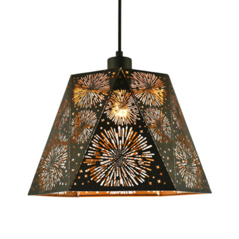 Image of Happy Homewares Designer Hexagonal Pendant Lamp Shade In Matte Black With Starburst Shapes
