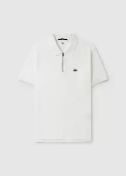 Image of C.P. Company Mens Stretch Piquet Slim Zipped Polo Shirt In Gauze White