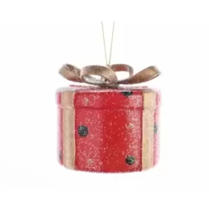 Image of Kaemingk Round Present Hanging Christmas Decoration (8.5 x 8.5cm) (Red/Gold) - Red/Gold