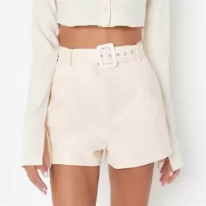 image of Missguided Faux Leather Self Belted Shorts - Cream