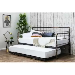 Image of Crazypricebeds - Banbury Black / Brushed Bronze Metal Day Bed with Folding Guest Trundle - Brushed Bronze