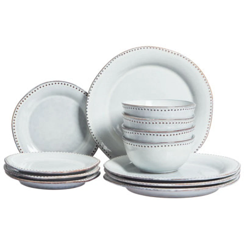 Image of Beliani Set Of 12 Dinnerware Chervil Stoneware Light Blue