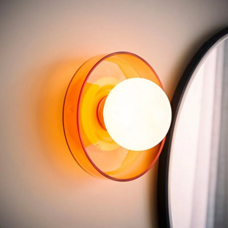 Image of Valuelights Newbury Amber Glass Ip44 Flush Wall Light And Bulb