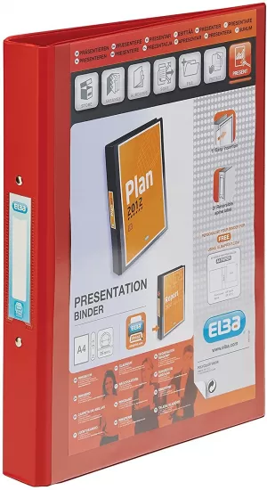 Image of Original Elba Leverless Arch A4 40mm Heavy Duty PVC 2 Arch Ring Ring Binders Red Pack of 5