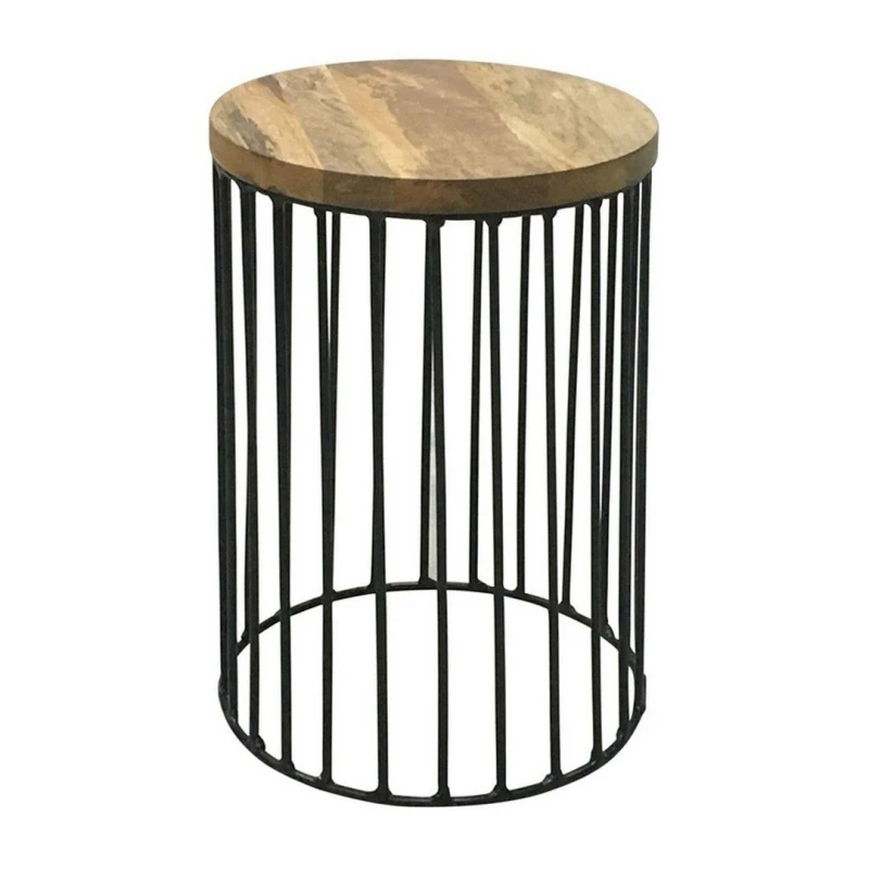 Image of Jaipur Furniture Ltd Ravi Iron Base Solid Wood Top Side Table - Small - Mango Wood/Iron - L30 x W30 x H45cm - Light Finish in Brown Brown Unisex