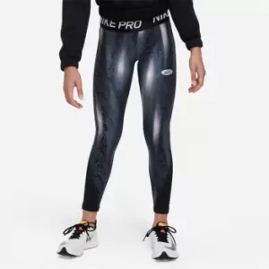 Image of Nike Pro Warm Icon Clash Big Kids (Girls') Printed Leggings - Black