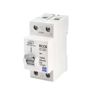 Image of Lewden 100A 30MA 2P 2 Module RCCB - 100/30/2A