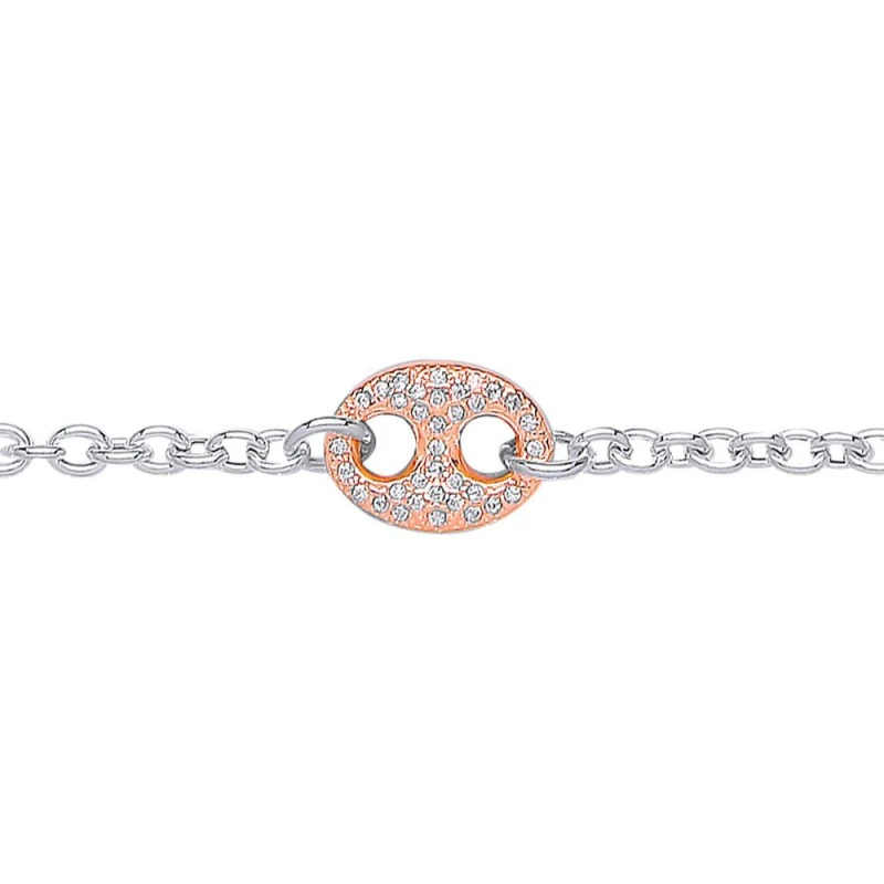 Image of Jewelco London 2-Colour Silver CZ Belcher Cocoa Bean Charm Bracelet - BRC146 Multi