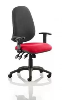 Image of Eclipse XL Lever Task Operator Chair Black Back Bespoke Seat With Height Adjustable Arms In Post Box Red