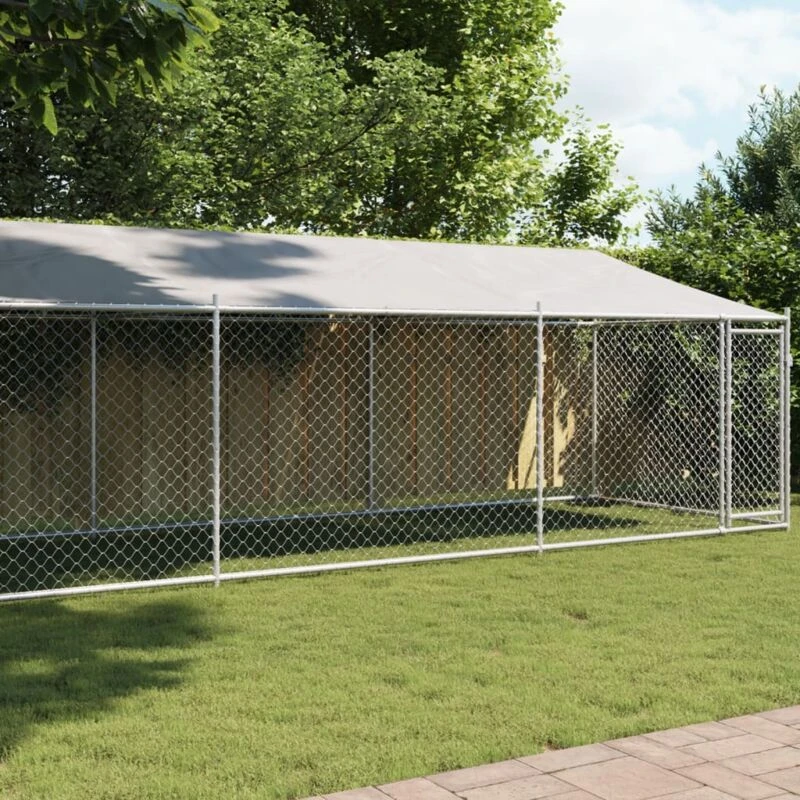 Image of VIDAXL Dog Cage with Roof and Door Grey 8x2x2 m Galvanised Steel Vidaxl 3209570