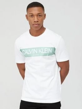 image of Calvin Klein Jeans Stripe Logo T-Shirt - White, Size 2XL, Men