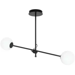 Image of Emibig Borg Black Globe Ceiling Light with White Glass Shades, 2x E14
