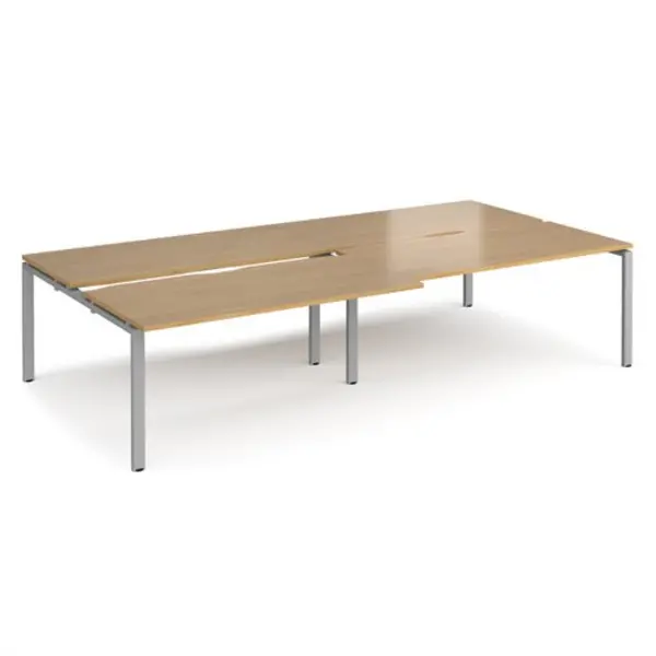 Image of Adapt Bench Desk 4 Person Rectangular Desks 3200mm With Sliding Tops Oak Tops With Silver Frames 1600mm Depth Adapt Oak STE3216-S-O