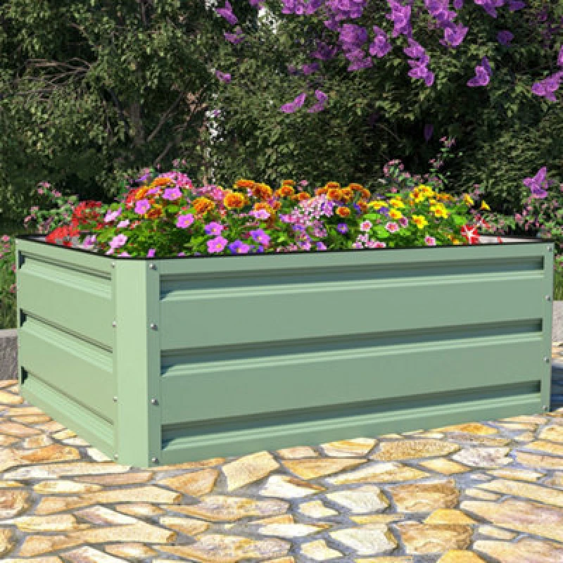 Image of Garden Gear Raised Metal Planters In Sage Green Easy Assemble (2X Planters 80X60Cm)