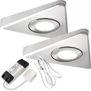 Image of 2x BRUSHED NICKEL Triangle Surface Under Cabinet Kitchen Light & Driver Kit - Natural White LED